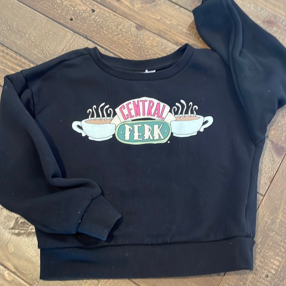 Friends Central Perk Black Crop Girls Sweatshirt 6/6X (Small)